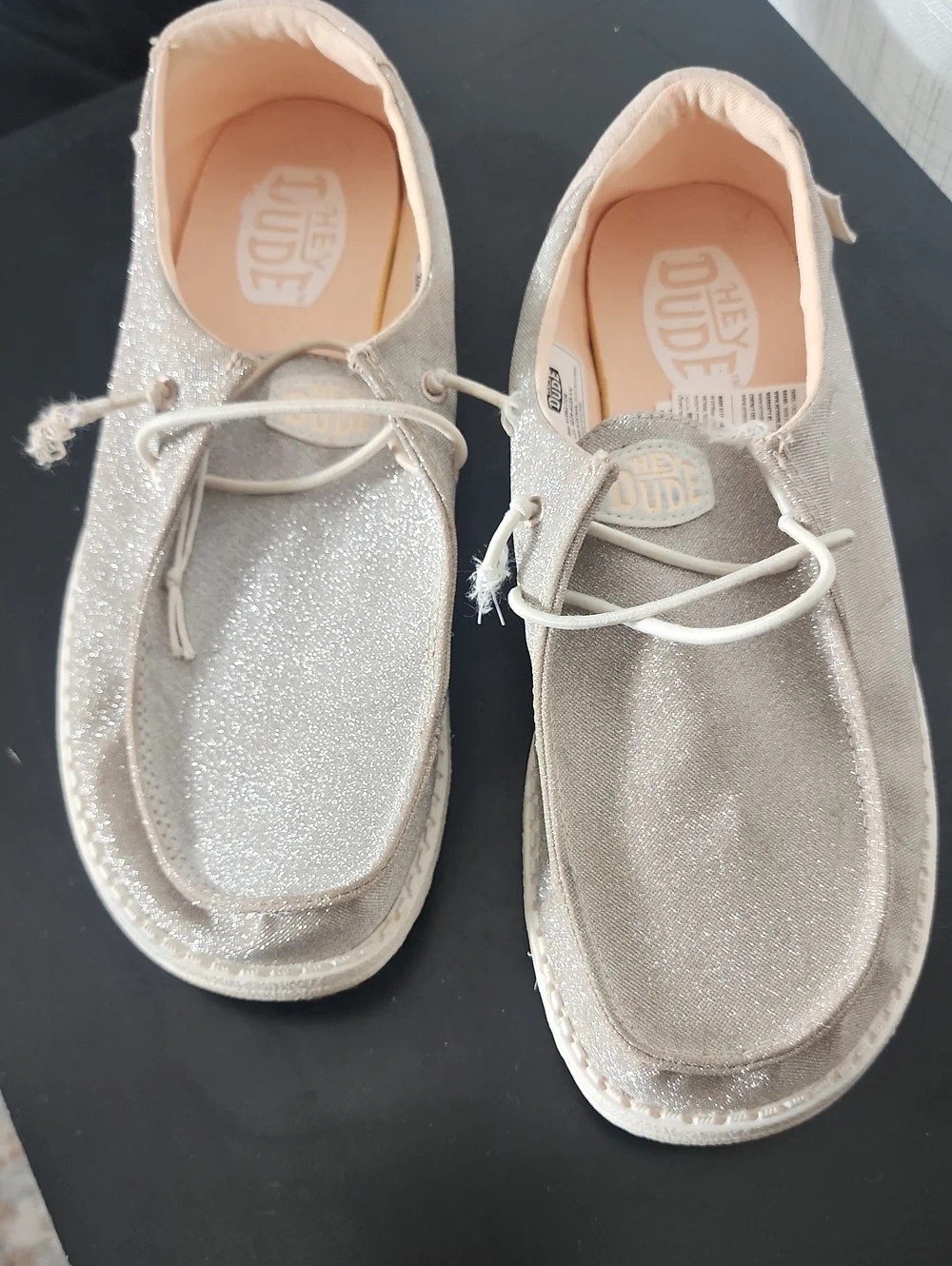 Hey Dude Sparkle Moccasins - Silver Glitter Size 9